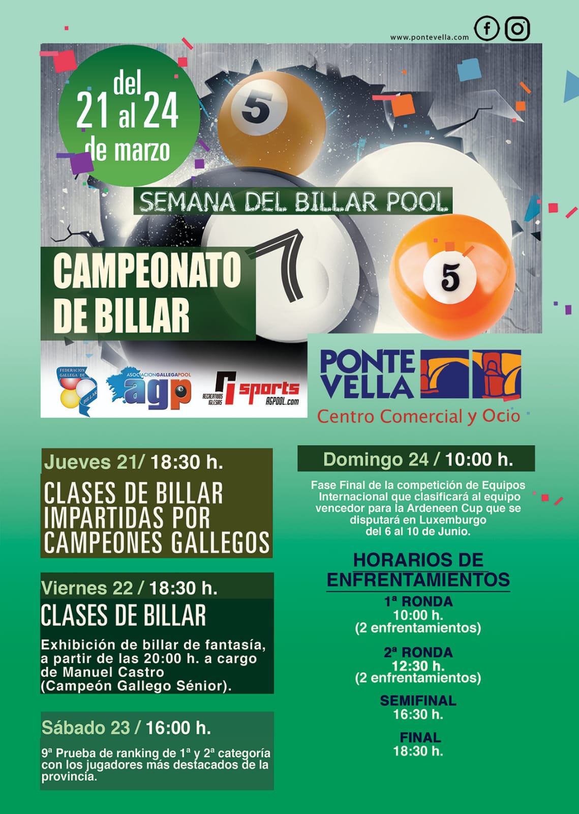 Programación de la Semana del Billar en el Centro Comercial Ponte Vella-Orense